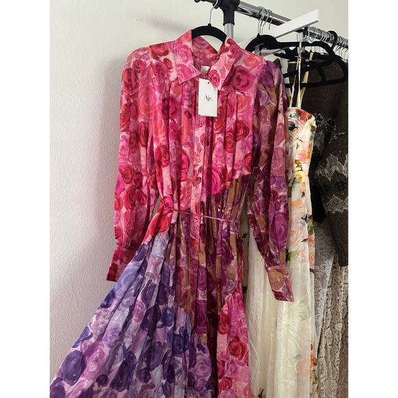 Aje Collisions Smock Maxi Dress in Kaleidoscopic Rose New - Picture 9 of 12